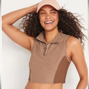 NWT Old Navy Brown PowerSoft 1/2-Zip Sleeveless Cropped Top